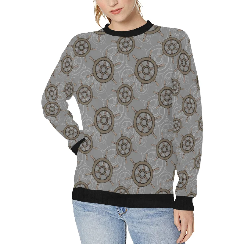 nautical wood steering wheel pattern Women's Crew Neck Sweatshirt Soft Hooded Sweatshirt
