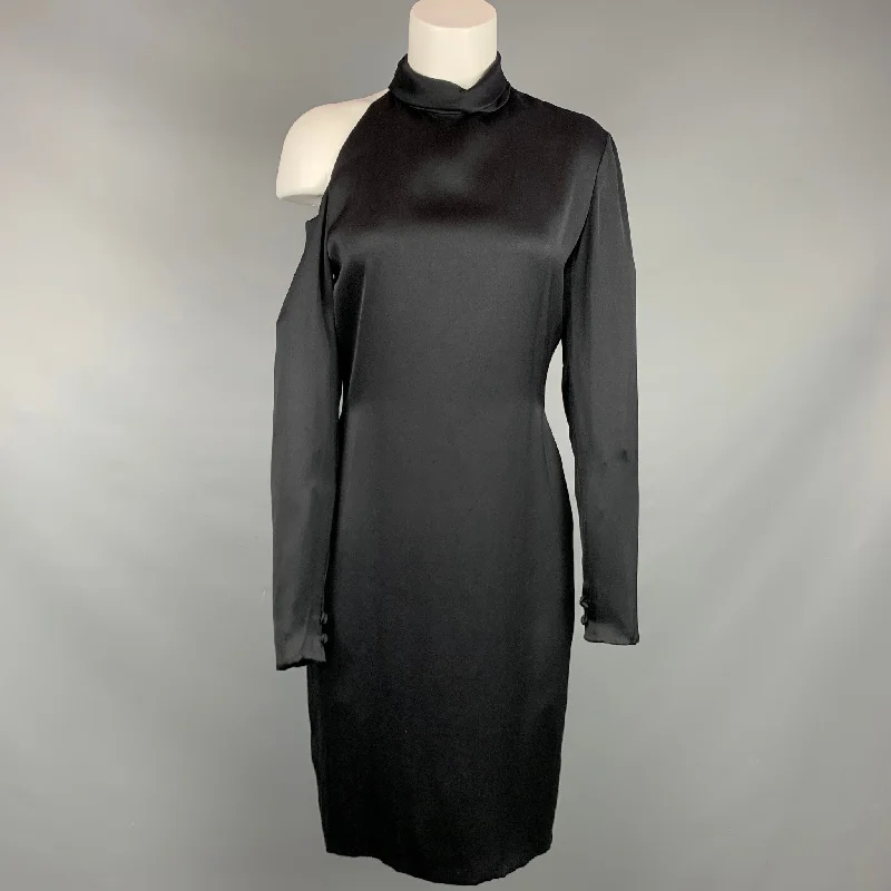 BILL BLASS Size M Black Silk Shoulder Cut Out Cocktail Dress Velvet party dresses